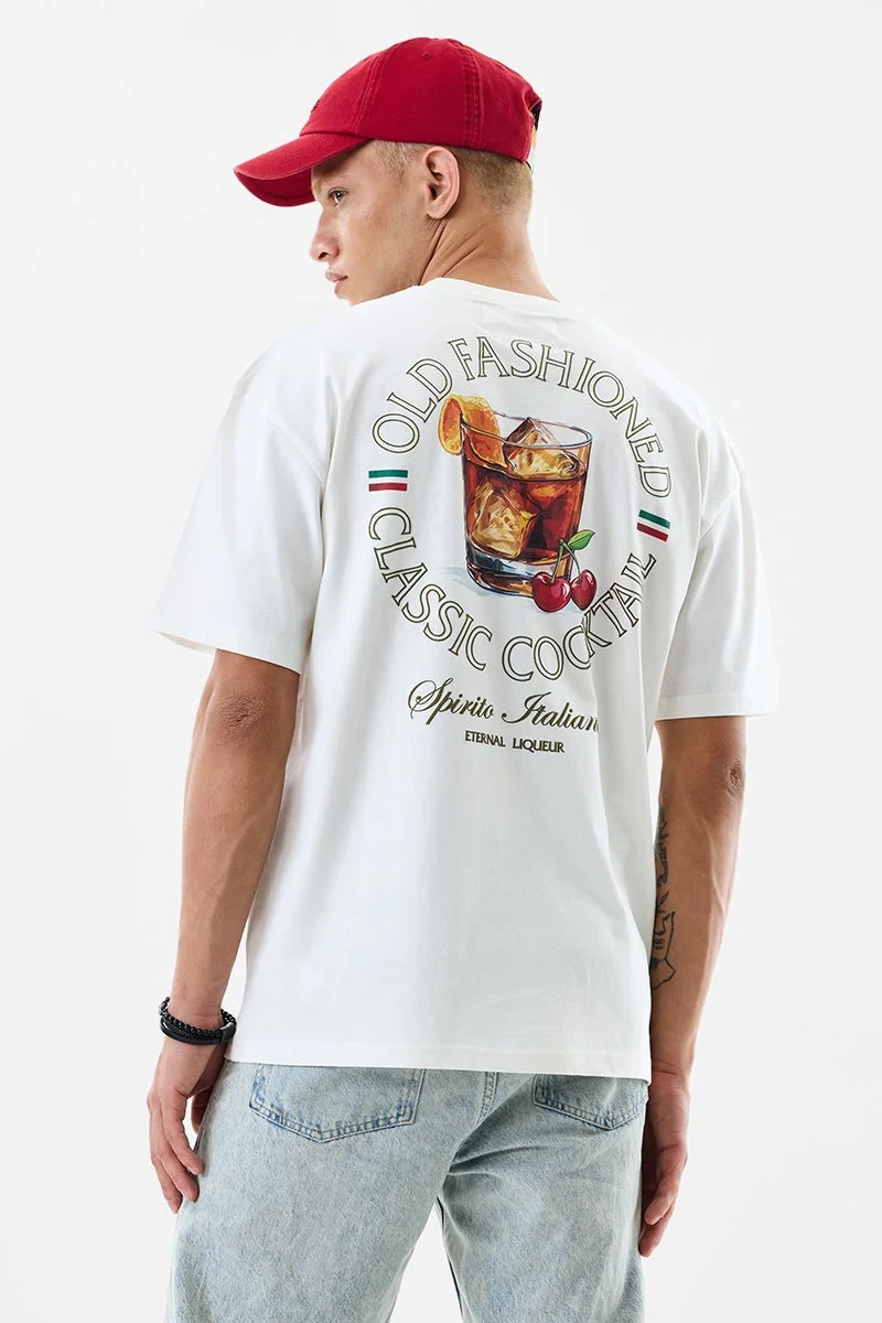 SNITCH Oversized Fit Cotton Old Fashioned White T-Shirt